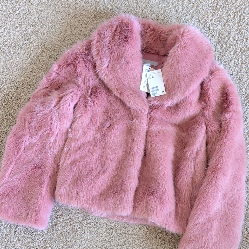 H&M Pink Faux Fur Cropped Jacket